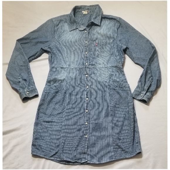 Levi's Dresses & Skirts - Levi western railroad stripe pearlsnap denim dress